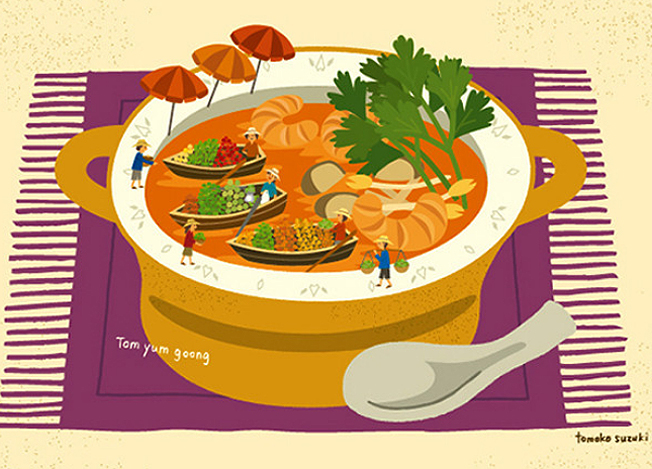 úszópiac a tányérban - thai leves - különleges illusztrációk