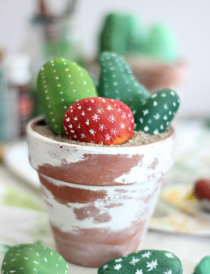látványos kaktuszok kavicsból - kreatív ötletek